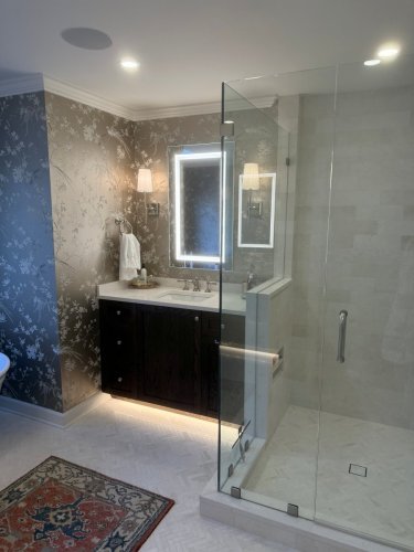 Bathroom Remodel Walk-in Shower and stone Countertop
